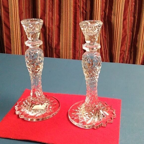 NWOT Waterford Crystal Sea Jewel Pair Candlesticks Signed Wedding Holidays - Picture 1 of 14